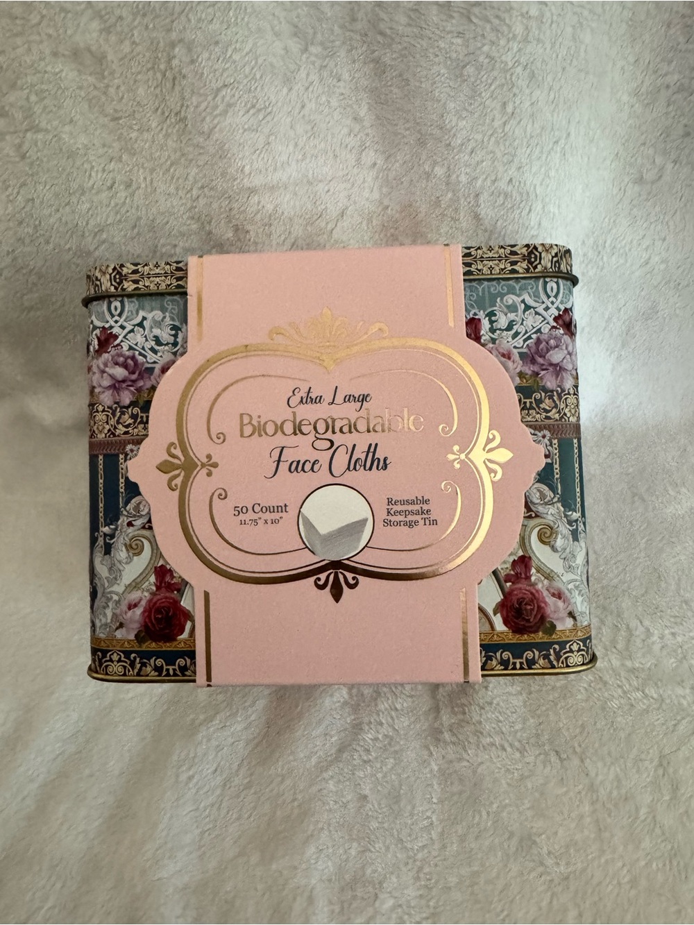 Biodegradable Face Cloths Decorative Tin - Pink and Floral